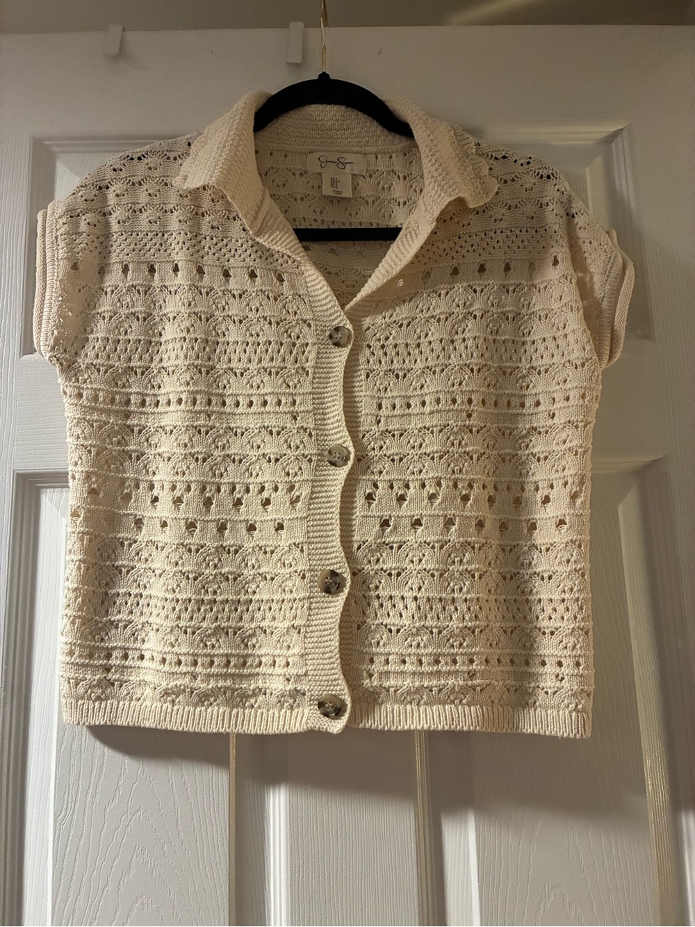 Jessica Simpson Ivory Openwork Crochet Cardigan